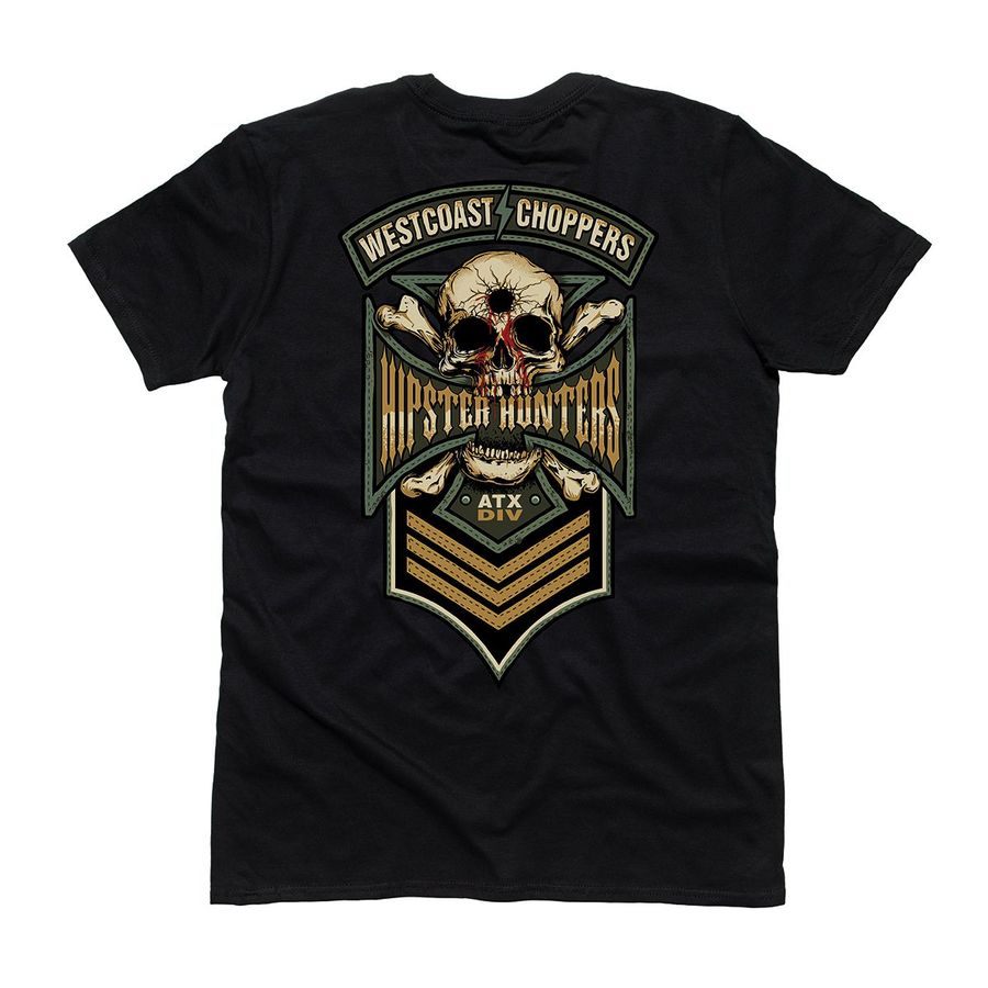 WEST COAST CHOPPERS Maglietta Uomo Hipster Hunters – 100% Cotone, Bianca, Vestibilità Regolare