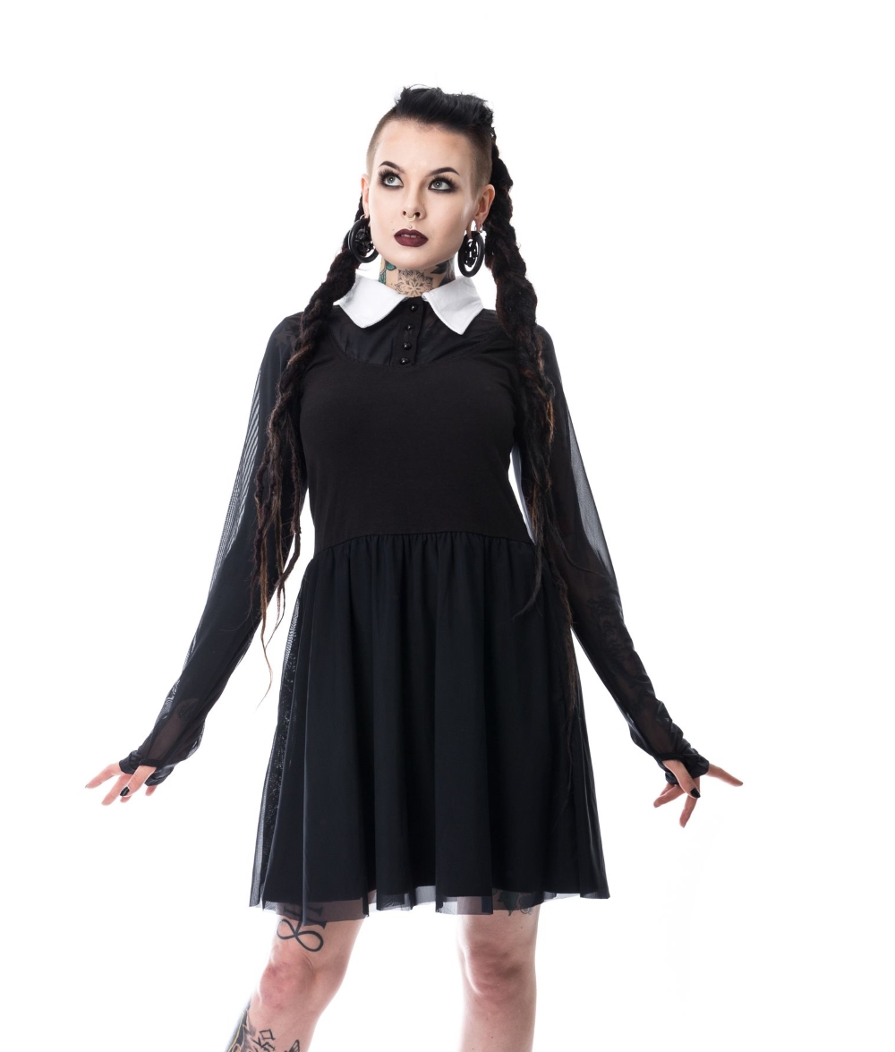 Mercredi Addams Costume Pour Femmes Filles Col Costume Robe Noire