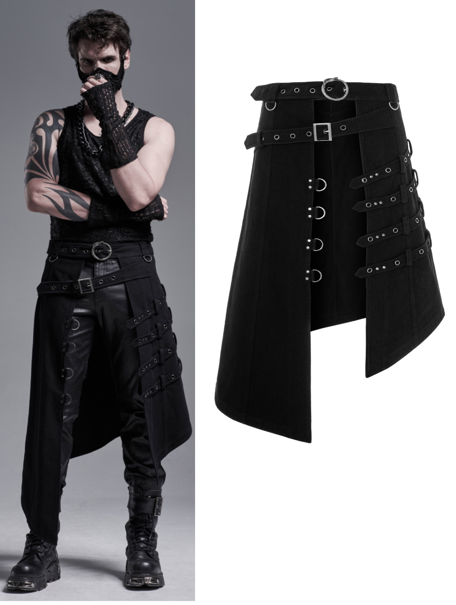 Jupe Gothique Homme Avec Chaînes Métal - Style Hip Hop Steampunk | Jupe Longue Taille Réglable Polyester