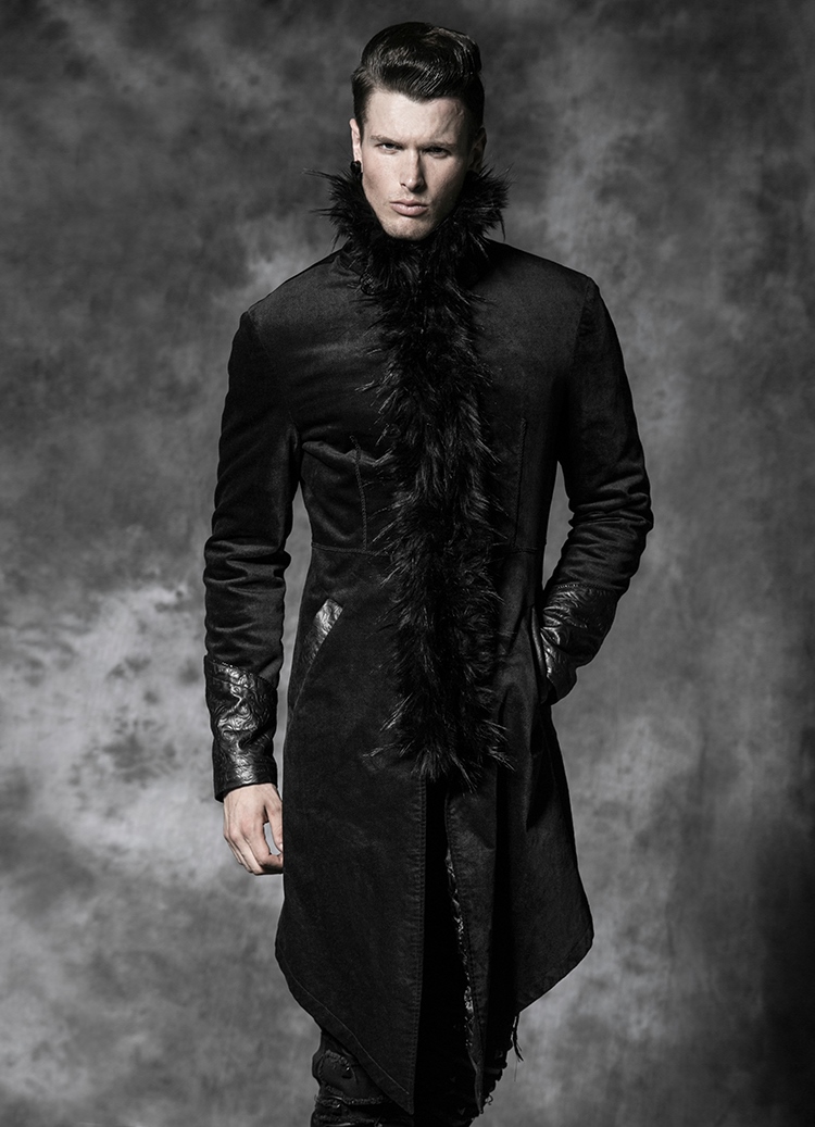 Punk rave Karénine manteau Gothic Manteau noir avec fausse fourrure gothique fur Coat 