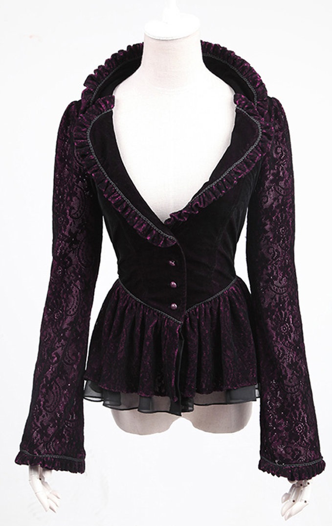 Veste gothique femme noir et violet PUNK RAVE Y497 ornée de Veste gothique vampire noir et rouge pour femme 'carmilla'