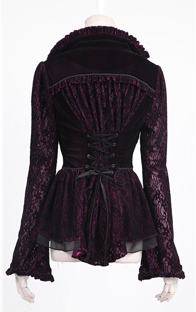Veste gothique femme noir et violet PUNK RAVE Y497 ornée de Veste gothique vampire noir et rouge pour femme 'carmilla'
